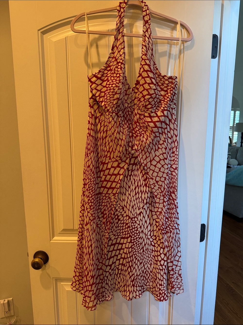 INC halter dress red and white geometric print